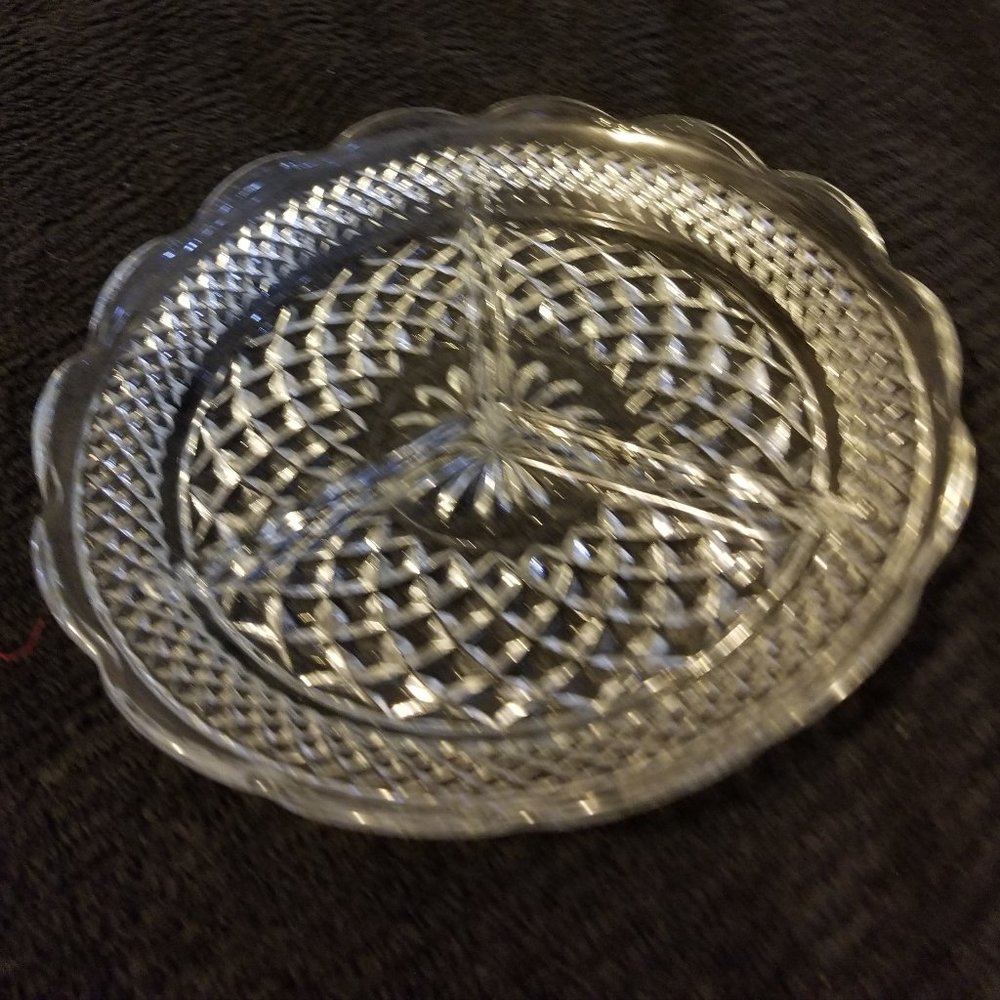 Vintage Crystal Glass 3 Section Divided Dish